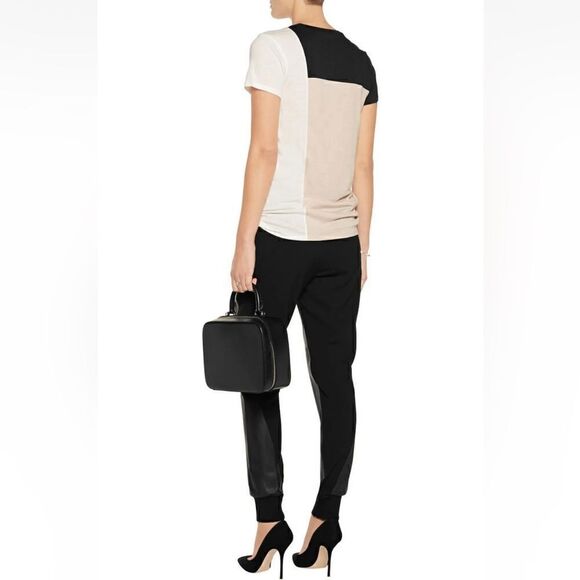 NWT Vince Black Lamb Leather Crepe Mixed Media Jogger Pants Trousers - Picture 4 of 12